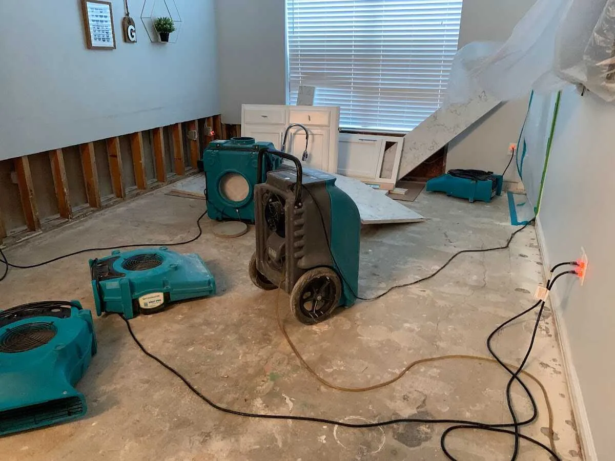 Dehumidifier in flood-cut room for Water Damage Restoration in Willows